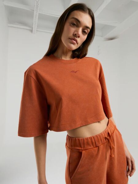 Everlast Bronx 1910 Oversize Turuncu Crop Kadın Tişört TW0014 Turuncu - L