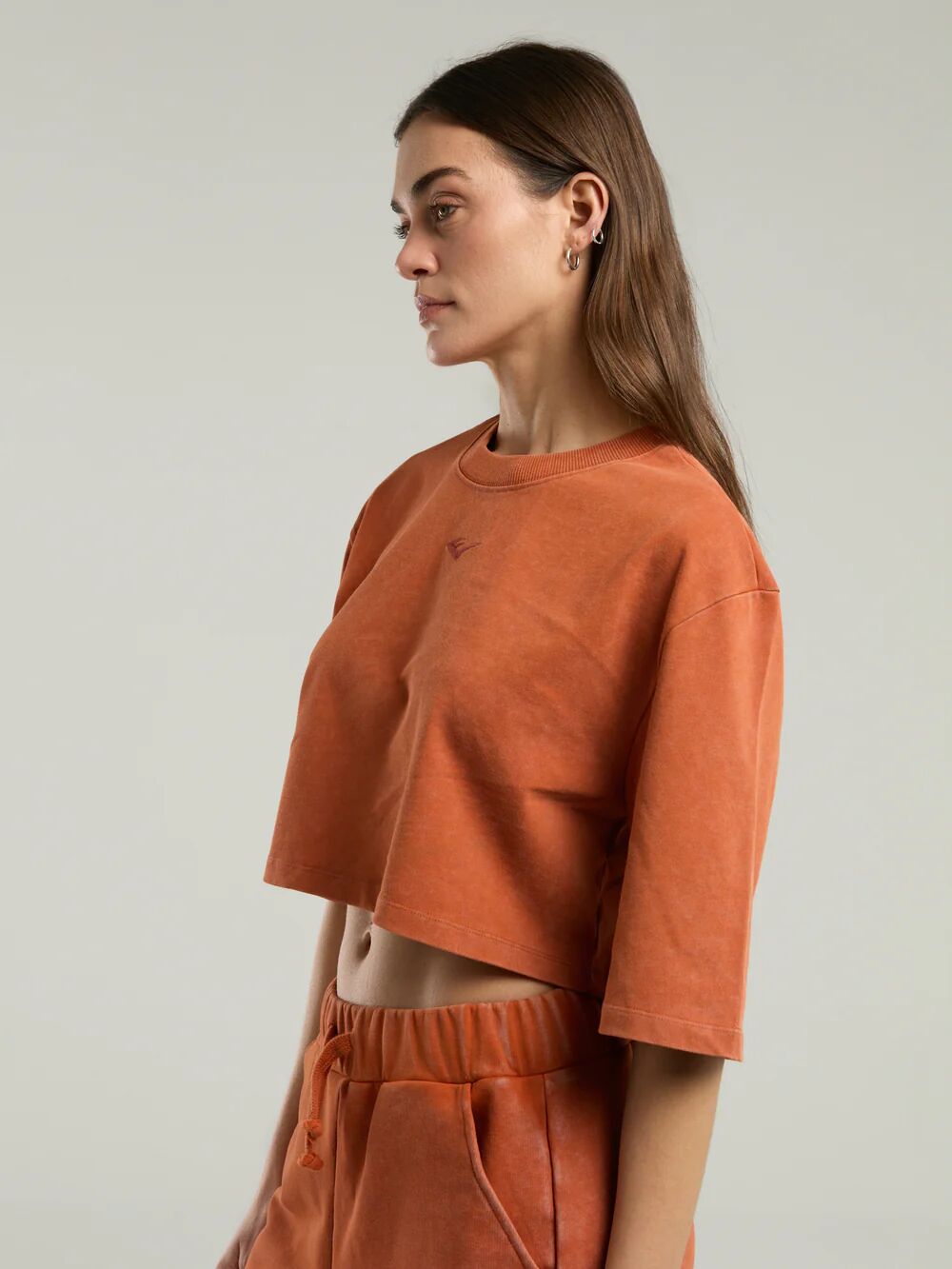 Everlast Bronx 1910 Oversize Turuncu Crop Kadın Tişört TW0014 Turuncu - L