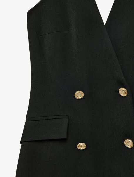 Metal Aksesuarlı Düğme Detaylı Halter Yaka Kolsuz Mini Elbise