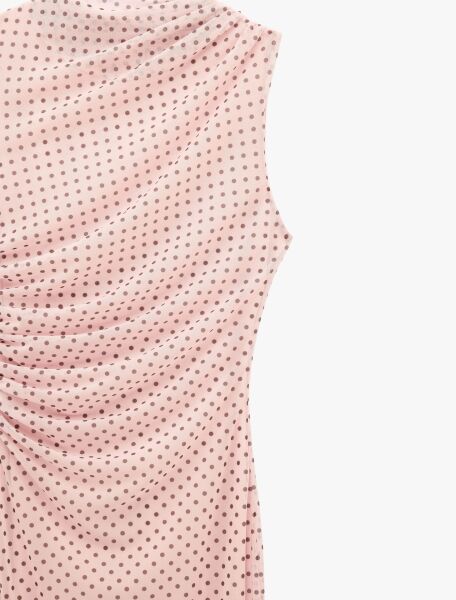 Drapeli Slim Fit Kolsuz Bisiklet Yaka Puantiyeli Uzun Elbise