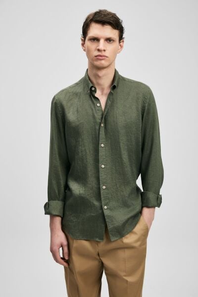 Lufian Pitaya Erkek Keten Gömlek Comfort Fit 111010654 Haki - XXL
