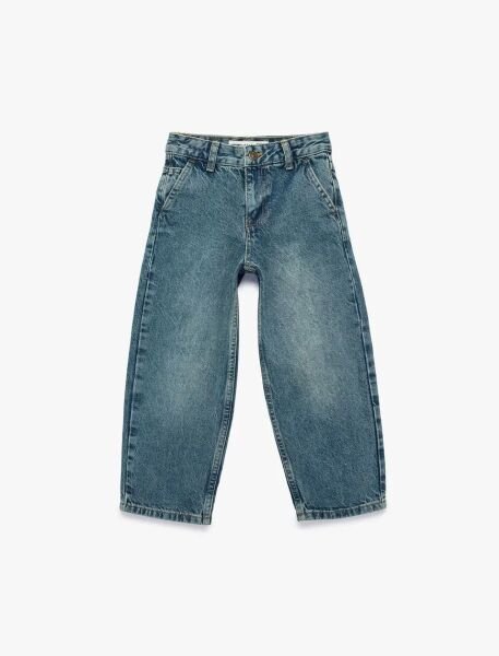Koton Erkek Çocuk Pamuklu Cepli Baggy Denim Pantolon 6Skb40046Td 9-10 - Petrol