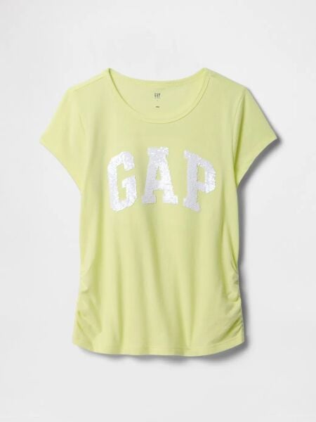 Gap Kız Çocuk T-shirt V-LOGO SIDE RUCHED TEE Yeşil - XS