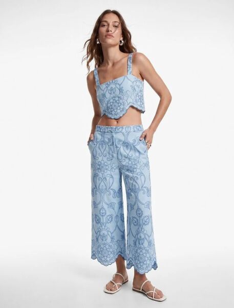 Koton X Sibil Çetinkaya - Pamuklu Asimetrik Kesim Kare Yaka Askılı Nakışlı Brodeli Crop Büstiyer