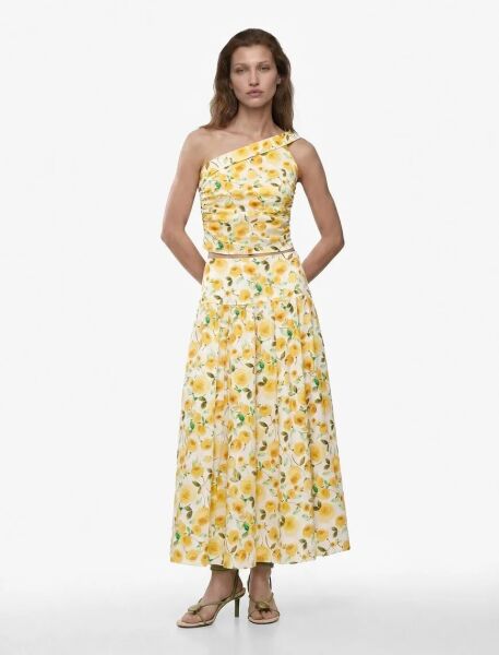 Pamuklu Tek Omuz Çiçekli Poplin Crop Bluz