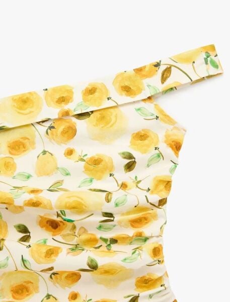 Pamuklu Tek Omuz Çiçekli Poplin Crop Bluz