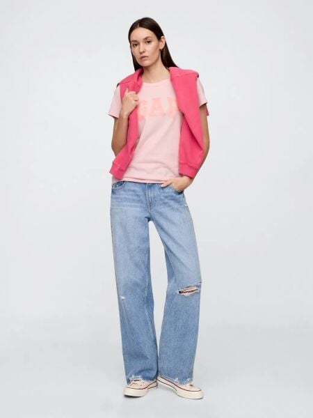 Gap Kadın T-shirt V-SS LOGO CLASSIC TEE Beyaz - XS