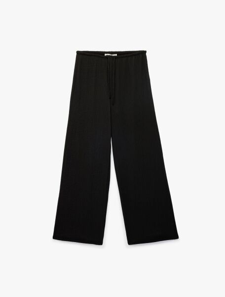 Bürümcük Kumaş Beli Bağcıklı Düz Geniş Paça Pantolon