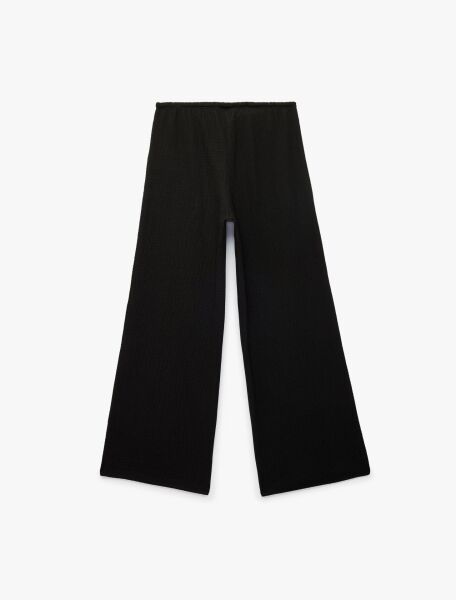 Bürümcük Kumaş Beli Bağcıklı Düz Geniş Paça Pantolon