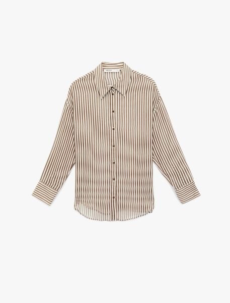 Koton Kahverengi Çizgili Gömlek 6Sak60319Uw Kahverengi - 44