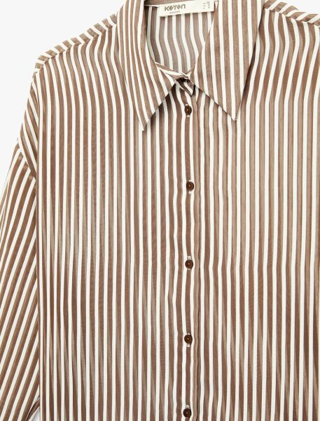 Koton Kahverengi Çizgili Gömlek 6Sak60319Uw Kahverengi - 44