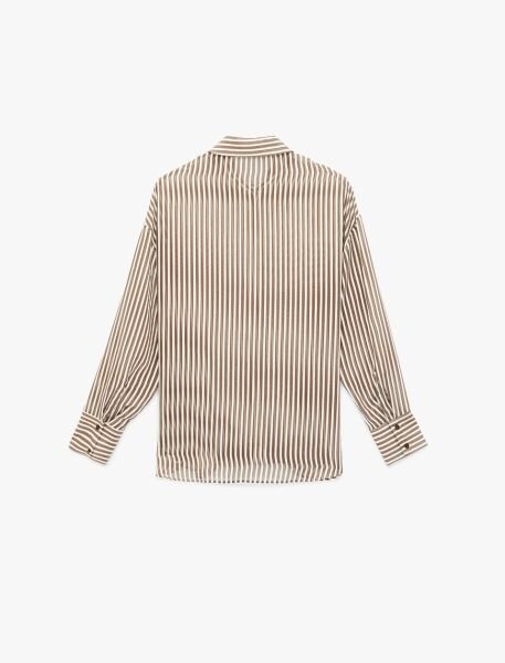 Koton Kahverengi Çizgili Gömlek 6Sak60319Uw Kahverengi - 44