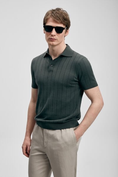 LUFİAN Bold Erkek Pamuklu Kazak 111090137 XL - NEFTİ YEŞİL