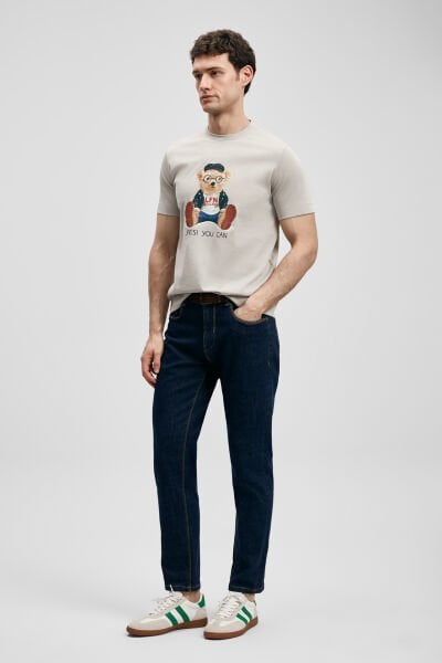 LUFİAN Teddy Modern Grafik T- Shirt 111020305 XXL - Taş