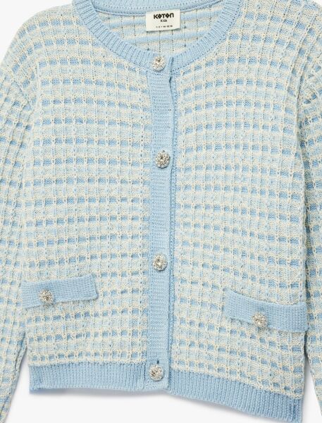 Koton Mavi Ekose Triko Hırka 6Skg90027Ht Mavi - 9-10