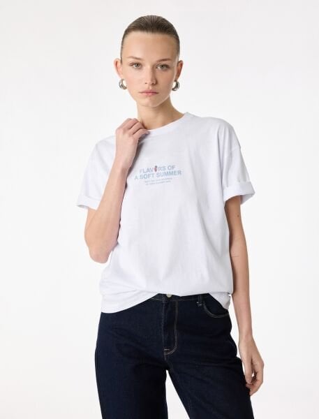 Koton Beyaz Tişört 6SAK50039EK Beyaz - XXL