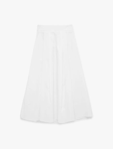 Pamuklu Pileli Cepli Midi Poplin Kloş Etek