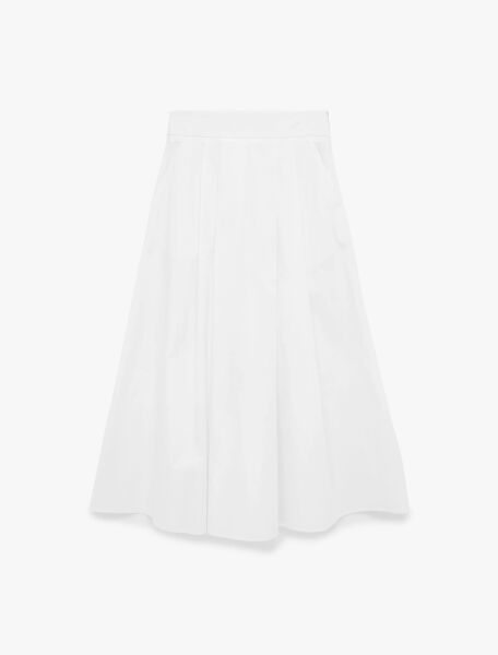 Pamuklu Pileli Cepli Midi Poplin Kloş Etek