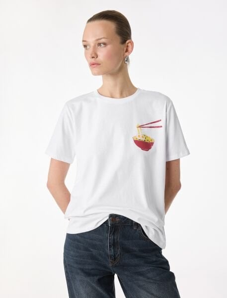 Koton Beyaz Tişört 6SAK50055EK Beyaz - XXL