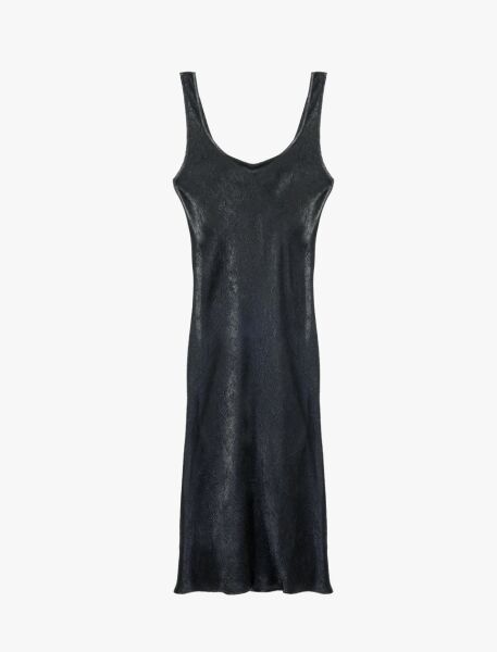 Koton Kadın Antrasit Kolsuz U Yaka Slim Fit Saten Midi Abiye Elbise 6Sak80115Uw