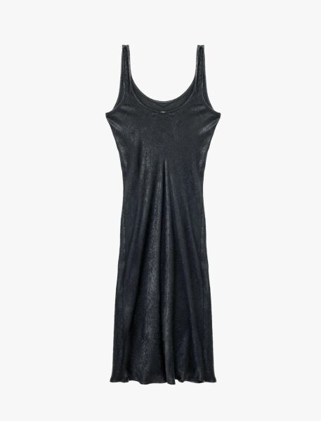 Koton Kadın Antrasit Kolsuz U Yaka Slim Fit Saten Midi Abiye Elbise 6Sak80115Uw