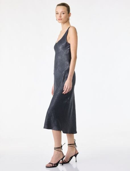 Koton Kadın Antrasit Kolsuz U Yaka Slim Fit Saten Midi Abiye Elbise 6Sak80115Uw Beyaz - 36
