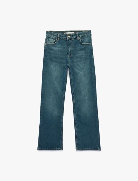 Düz Paça Kot Pantolon Düğmeli - Straight Jeans