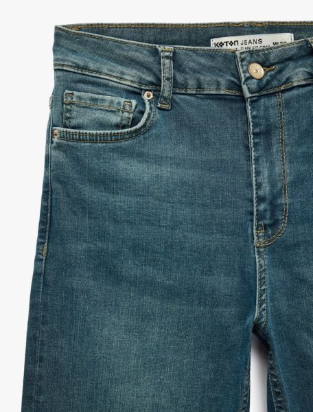 Düz Paça Kot Pantolon Düğmeli - Straight Jeans