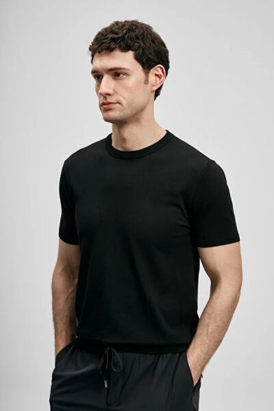 Lufian Tino Erkek Modal Karışımlı Yarım Kollu Kazak 111090156 Siyah - 3XL