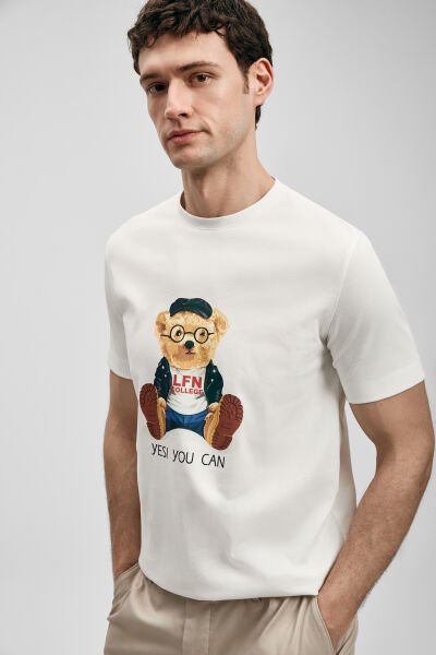 Lufian Teddy Modern Grafik T- Shirt 111020305 3XL - KIRIK BEYAZ