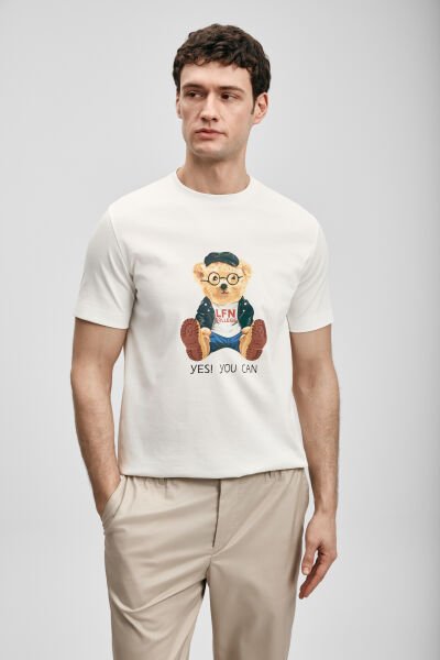 Lufian Teddy Modern Grafik T- Shirt 111020305 3XL - KIRIK BEYAZ