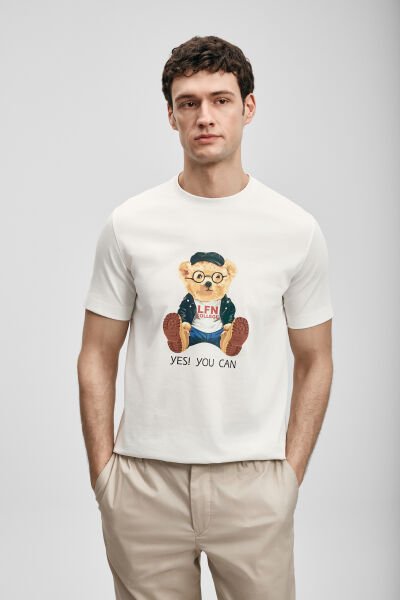 Lufian Teddy Modern Grafik T- Shirt 111020305 3XL - KIRIK BEYAZ