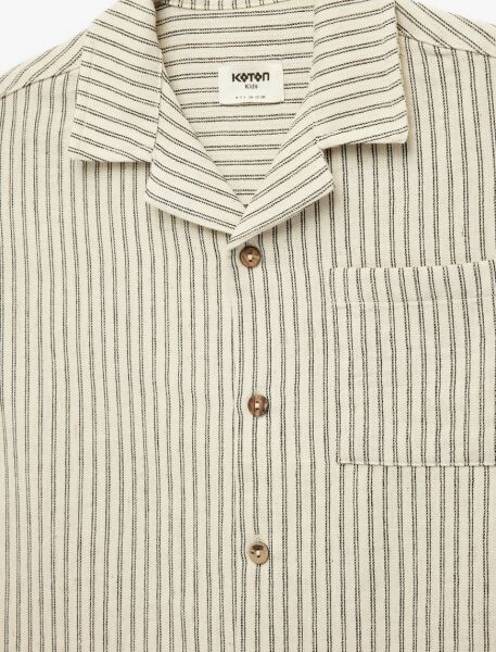 Koton Ekru Çizgili Gömlek 6Skb60095Tw Ekru - 9-10