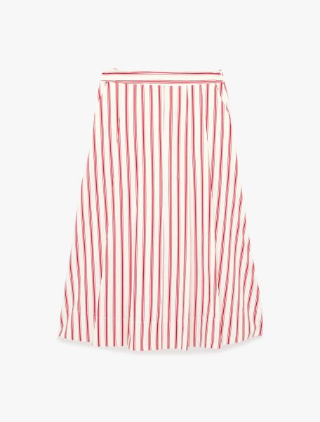 Pamuklu Cepli Kloş Midi Çizgili Poplin Etek