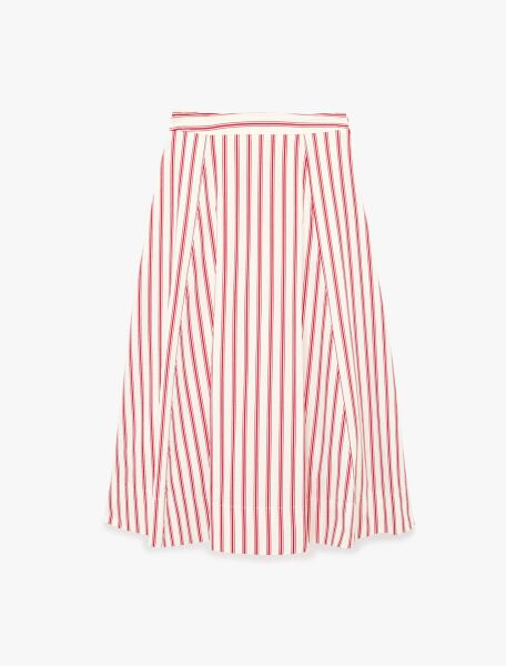 Pamuklu Cepli Kloş Midi Çizgili Poplin Etek