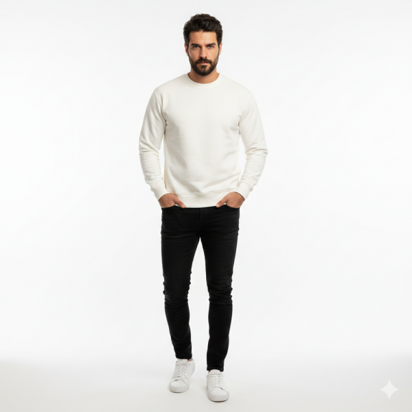 Privilege Pamuklu Sweatshirt Bisiklet Yaka Standart Rahat Kalıp (Regular Fit) Erkek/Kadın/Unisex XXL - Ekru