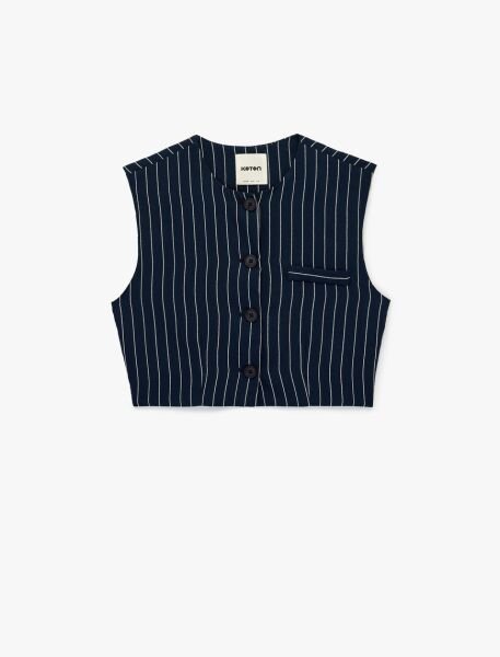 Koton Lacivert Çizgili Yelek 6Sak20028Pw Lacivert - 42