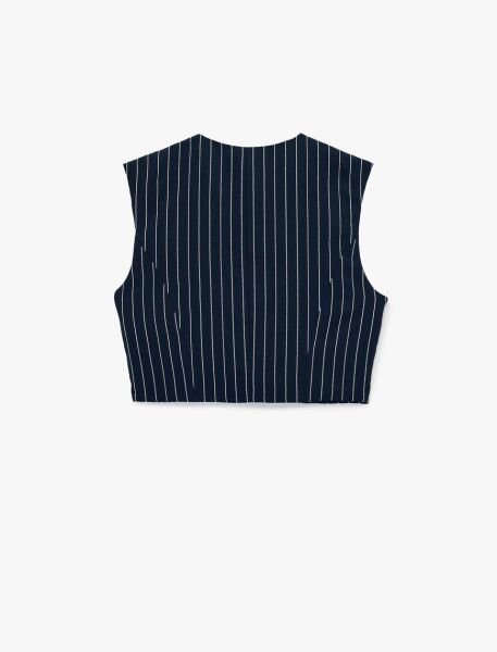 Koton Lacivert Çizgili Yelek 6Sak20028Pw Lacivert - 42