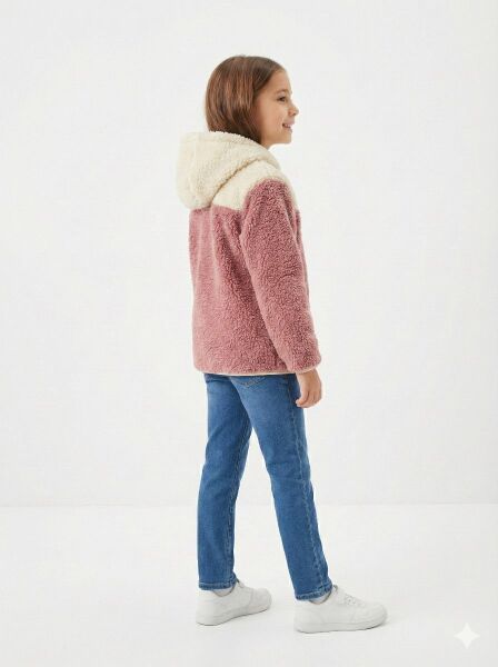 Gamp Unisex Çocuk Kapüşonlu Fermuarlı Cepli Yumuşak Peluş Mont Polar Ceket Kiremit - 8-9