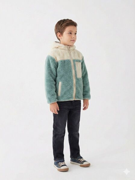 GAMP UNİSEX ÇOCUK KAPÜŞONLU FERMUARLI CEPLİ YUMUŞAK PELUŞ MONT POLAR CEKET Kiremit - 8-9