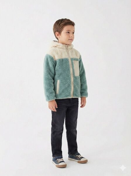 Gamp Unisex Çocuk Kapüşonlu Fermuarlı Cepli Yumuşak Peluş Mont Polar Ceket Kiremit - 8-9