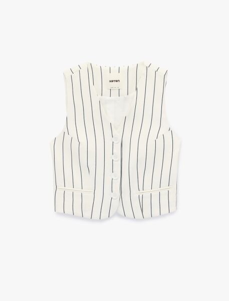 Koton Lacivert Çizgili Yelek 6Sak20029Pw Lacivert - 42