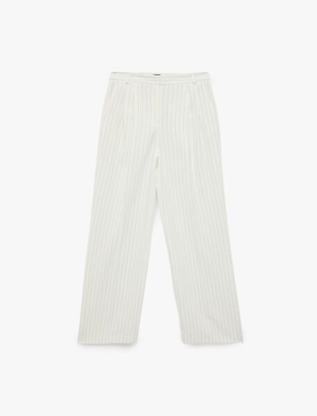 Koton Beyaz Çizgili Pantolon 6Sak40306Uw Beyaz - 42