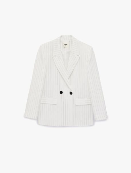 Koton Beyaz Çizgili Ceket 6SAK50106UW Beyaz - 42