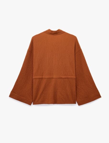 Beli Bağcıklı Uzun Kollu Kruvaze Kimono Ceket