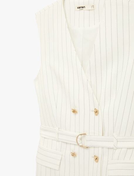 Koton Beyaz Çizgili Elbise 6Sak80222Uw Beyaz - 42