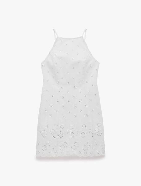 Pamuklu Halter Yaka Nakışlı Bodycon Mini Fisto Elbise