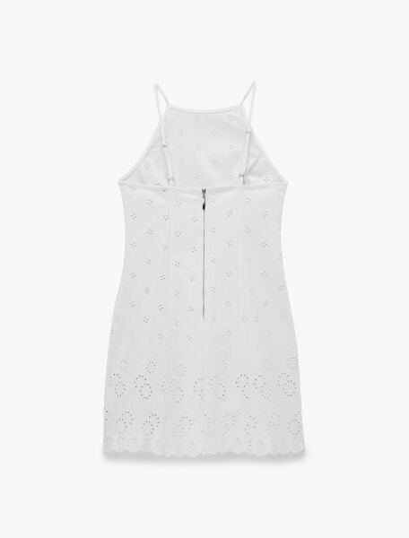 Pamuklu Halter Yaka Nakışlı Bodycon Mini Fisto Elbise