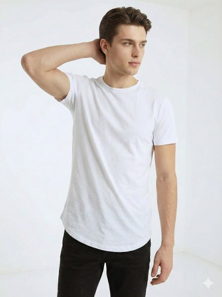 Erkek Oval Kesim (Longline) Basic T-Shirt Siyah - S