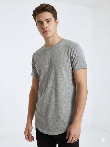 Erkek Oval Kesim (Longline) Basic T-Shirt Siyah - S